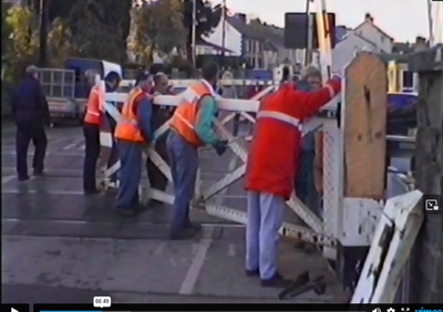 Replacement of level crossing gates on November 1996. Filmed by Jim Sterritt.